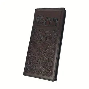 Western Cowboy Cowgirl Wallet Prayer Pattern Full Grain Leather Checkbook Wallet For Women Men Vintage Genuine Leather Long Bifold Wallet,Ideal Gift For Women