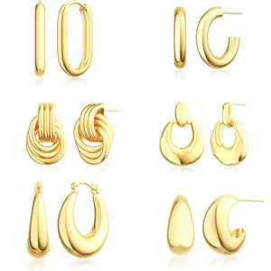 4 Pairs 14k Gold Hoop Plated Earrings Set for Women - Huggie Dangle Stack - Trendy Multiple Piercing Stud CZ Ear Cuff - Non Tarnish Jewelry