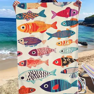 1pc Colorful Fish Pattern Beach Towel, Summer Fun Large Quick-dry Design Beach Towel, Sandproof and Sunproof, Lightweight and Comfortable, Suitable for Surfing, Swimming, and Yoga2D Flat