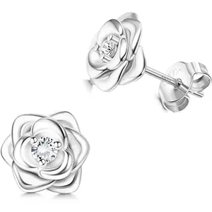 Fansilver Small Rose Stud Earrings  for Women s Hypoallergenic Small Rose Flower Earrings with 5A+Zirconia Helix Cartilage Earrings Gifts