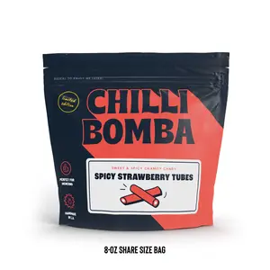 Chilli Bomba Sweet & Spicy Chili Chamoy Candy - Spicy Strawberry Tubes 8oz Share Size bag