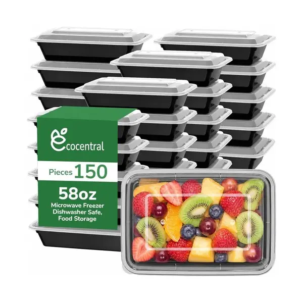 EcoCentral Meal Prep Containers, 58oz, Large Plastic To Go Lunch Boxes with Leakproof Lids, BPA Free, Microwave/Dishwasher/Freezer Safe
