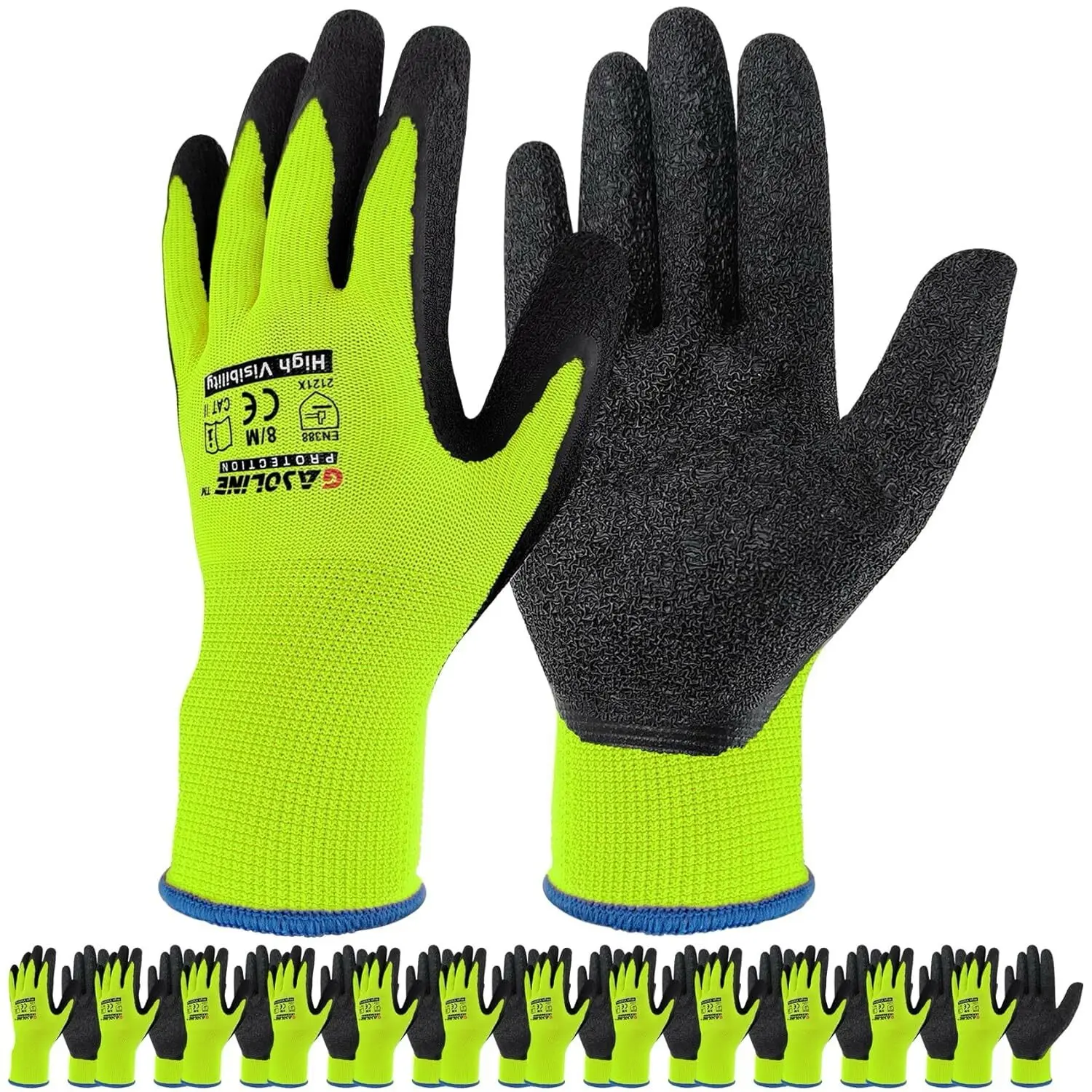 12 Pair Gasoline Lime Safety Gloves Latex Coated Grip Cut Resistant 12 Pair Gasoline Lime Safety Gloves Latex Coated Grip Cut Resistant