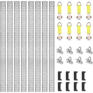 VEVOR E Track Tie-Down Rail Kit, 32PCS 5' E-Tracks Set Includes 8 Steel Rails & 8 O-Ring Anchors & 8 Tie-Offs with D-Ring, Versatile Securing Accessories for Cargo Motorcycles Bikes, 2000 lbs Load
