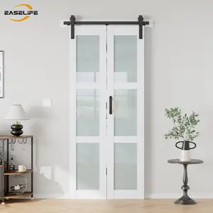 Easelife White Bi-Fold Barn Door with Frosted Glass – Modern Folding Interior Door, Exterior Mount with Hardware Kit Wardrobes Bathrooms