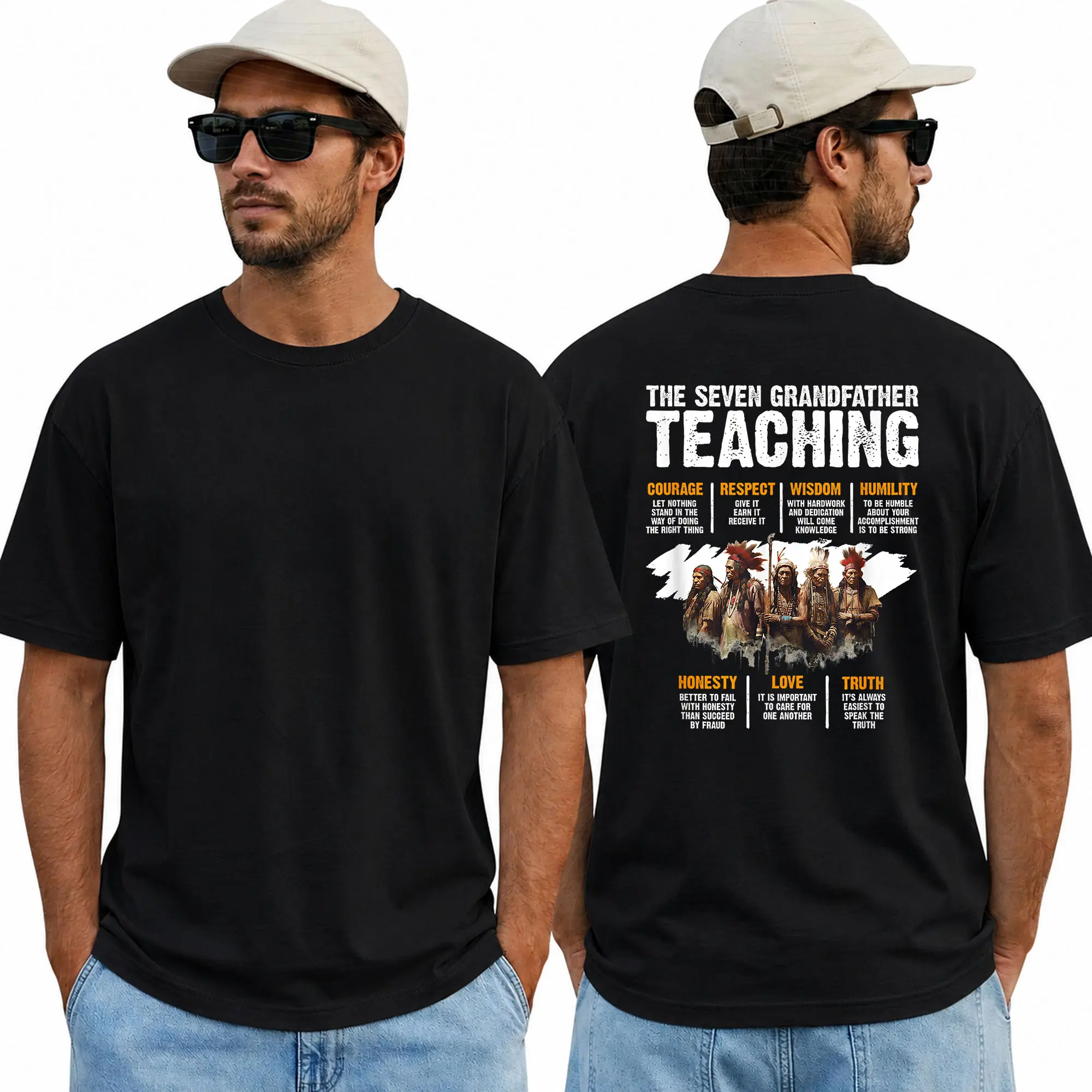 Seven Grandfather Teachings Shirt, Native American Indigenous Wisdom Graphic Tee, Anishinaabe Heritage T-Shirt, Inspirational Cultural Gift, Unisex Tee