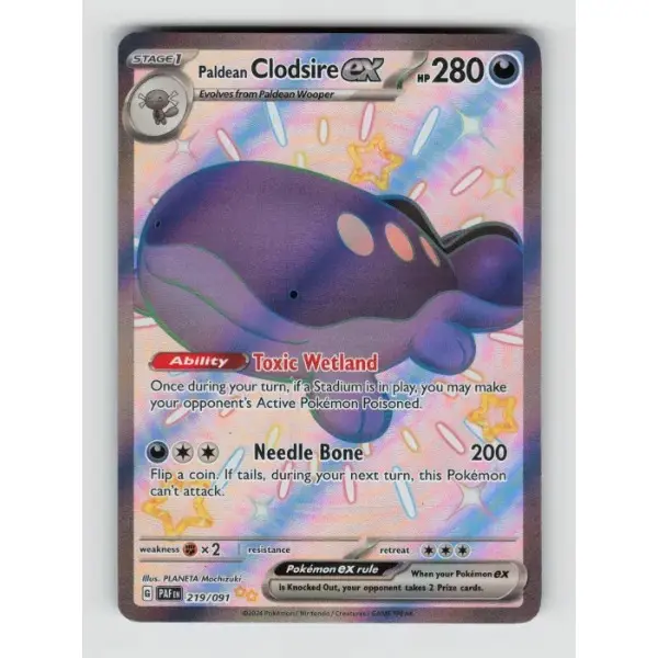 Pokémon TCG Authentic Raw Single Card - Paldean Clodsire ex, Paldean Fates, Shiny Ultra Rare 219/091, Shiny Artwork, Near Mint, English