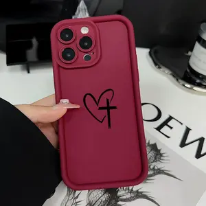 Phone case for iPhone 16 Pro Max 15 Plus 16 14 13 12 11 Heart Cross Advanced fashion gift Full Body Protection Shockproof Soft Silicone Cover.QXB858