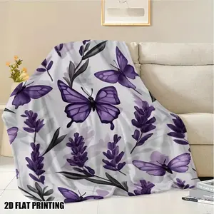 Luxury Plush Flannel Throw Blanket - Deep Purple Lilac Lilac Flowers & Green Foliage Print - Soft Light Beige-Friendly All-Season Couch, Bed, Camping - Elegant Lavender Decor in Lilac, Purple, Gray - Cozy Warmth for Home, Office, Travel