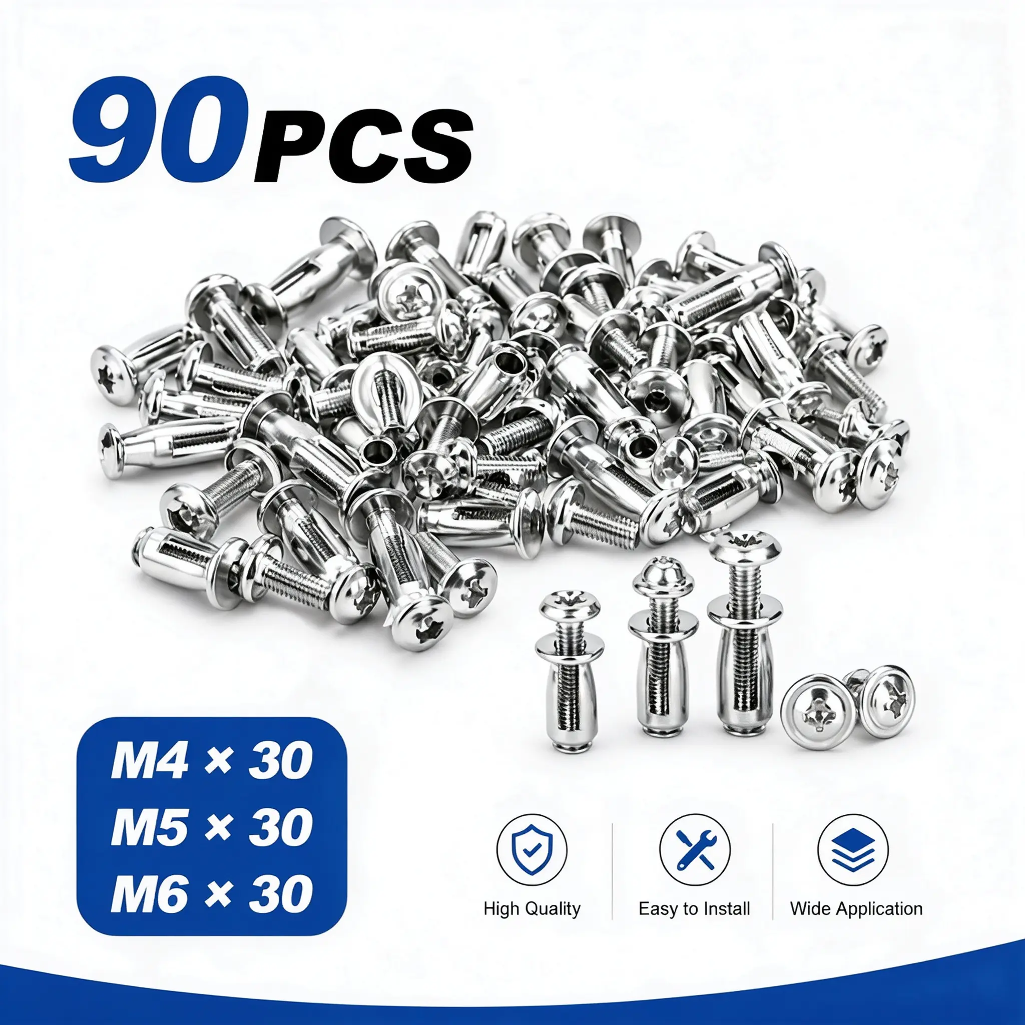 Drywall Wall Anchor Screws Set - 30/90 Pcs M4-M6 Rustproof Metal Petal Expansion Bolts, Hollow Wall Fixing Hardware for Home Furniture Repair, Cabinets, Shelves