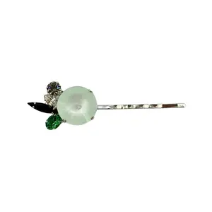 Mint Sparkle - Silver (Rhodium) Plated Bobby Pin featuring Powder Aqua, Matte Noir Black, Clear, and Sparkling Silver Crystals