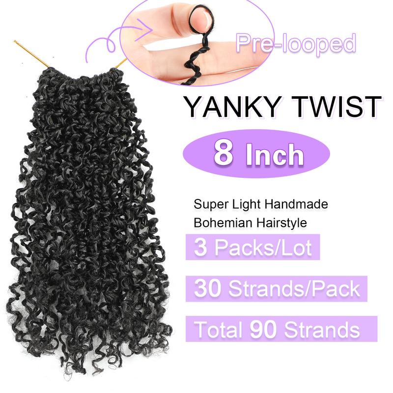 BEFUNNY 8 Inch Pre-looped Yanky Twists Crochet Braids 3 Packs  Passion Twist with Curly Ends Spring Mini Twist Crochet Hair for Black Women Boho Crochet Braids Synthetic