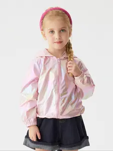 Toddler Girl's Reflective Lightweight Hooded Jacket, Shiny Coat, Cute Fashion Long Sleeve Outerwear for Daily Wear, Soft and Comfortable Sun Protection Layer