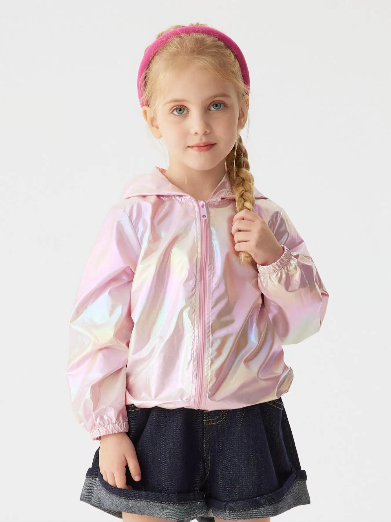 Toddler Girl's Reflective Lightweight Hooded Jacket, Cute Fashion Long Sleeve Outerwear for Daily Wear, Soft and Comfortable Sun Protection Layer