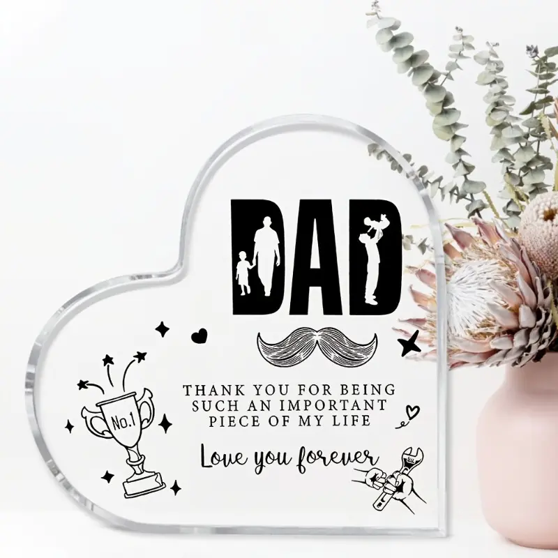 Personalized Heart-Shaped Acrylic Plaque Sign - Customizable with Name, Text or Photo, Fashion Home Decor for Dad, Wardrobe-Garage-Bathroom Accent Gift for Father's Day or Birthday