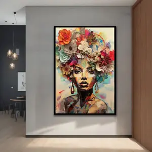 Unframed, Room Decor, Wall Art, Stretched Poster Printing, Woman with Flowers, Modern Decor Ideas for Home And Office, 5 size, 8x12 to 27x40 inch