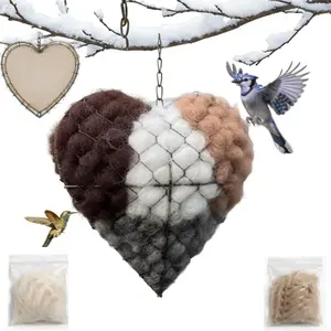 Handmade Alpaca Fiber Bird Nesting Heart, Outside Winter Tree Shelter for Wild Bird, Outdoor Birds Nests Material Holder for Garden Art Birdhouse, Hummingbird Houses Nest Boxes for Birds Lovers (1PC)