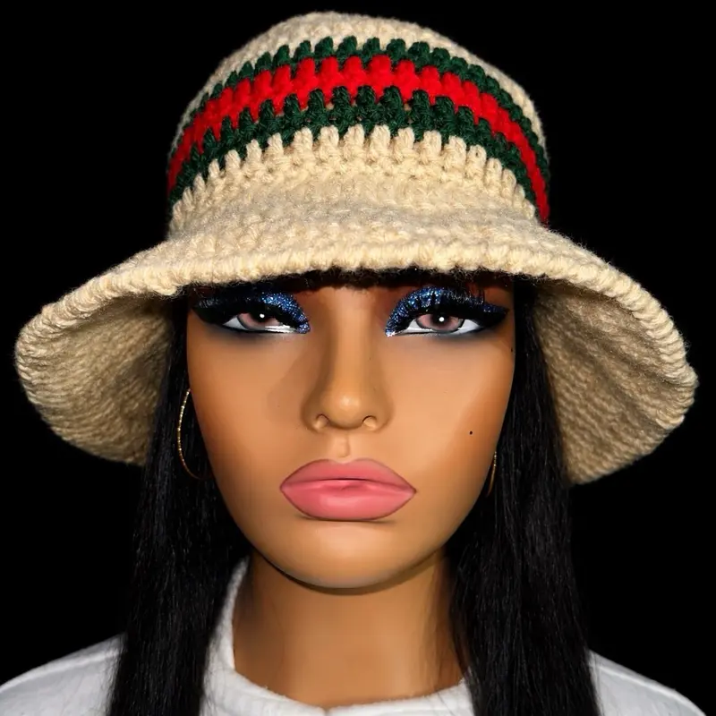 Handmade Acrylic Crochet Bucket Hat, Unisex Fit, Stylish Look, Casual Daily Wear Fashion Accessory