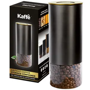 Kaffe Glass Storage Coffee Container - BPA Free Stainless Steel Canister with Airtight Lid, Kitchen Utensils, 16oz