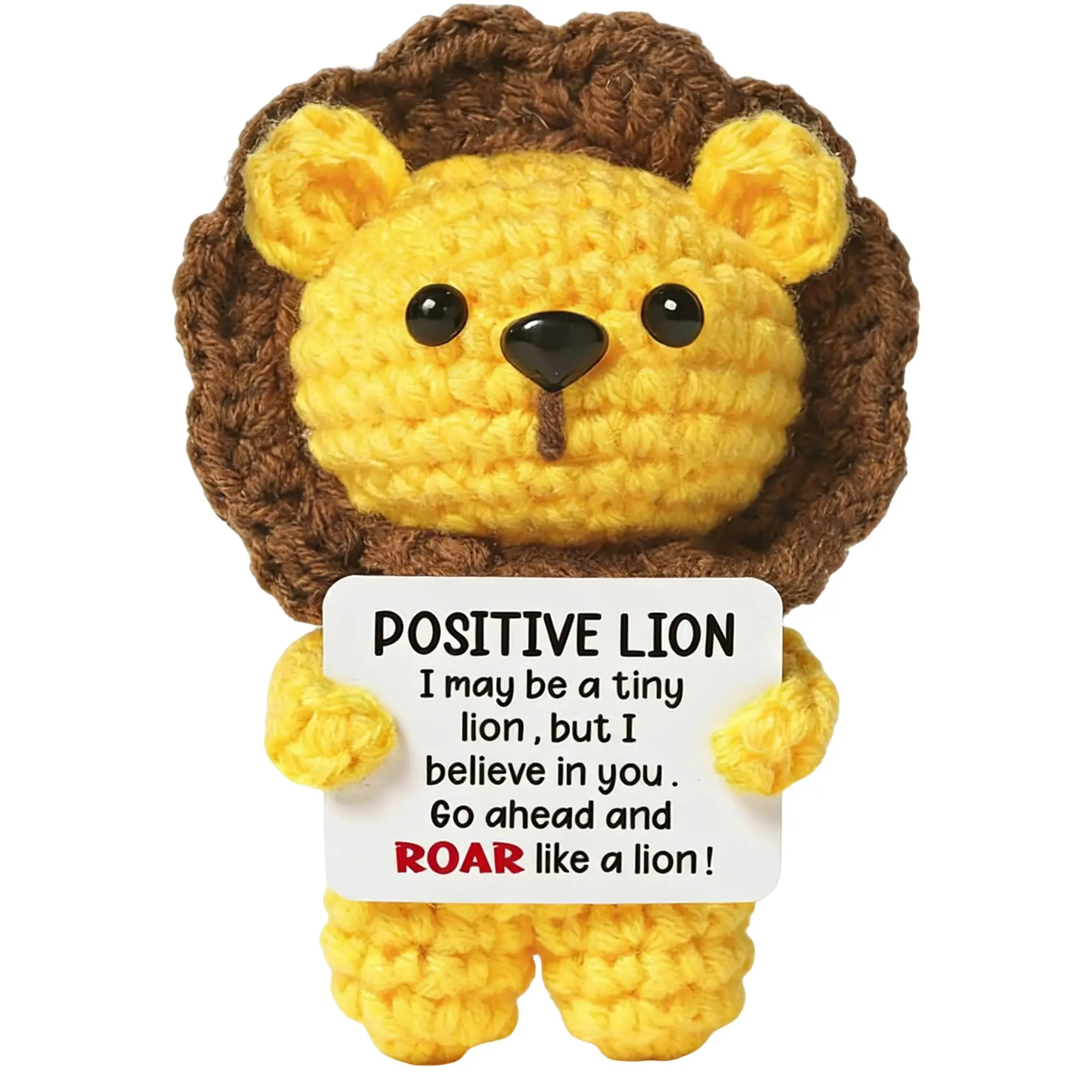 Mini Positive Energy Crochet Lion Gift, Handmade Healing Crochet Motivational Gift, Perfect for Boyfriend, Teenagers, Christmas, Birthday, Soft Cuddly Gift, Crochet Animals