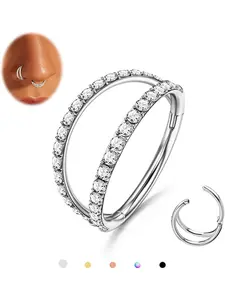 G23 Titanium Nose Rings Hoops 16G 18G 20G Double Hoop Septum Clicker Nose Rings Lip Rook Lobe Tragus Helix Cartilage Daith Conch Earrings Clear CZ Paved Gems For Piercings Nose Piercing Jewelry Body Piercing Jewelry for Women Men