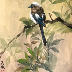 Bird Chinese Painting - Traditional Artwork Featuring a Detailed Bird on a Branch