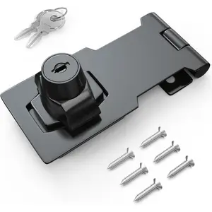 3 Inch Keyed Hasp Lock for Cabinets & Small Doors, Twist Knob Design, Heavy Duty Zinc Alloy with Chrome-Plated Iron, Includes Keys & Screws, Black