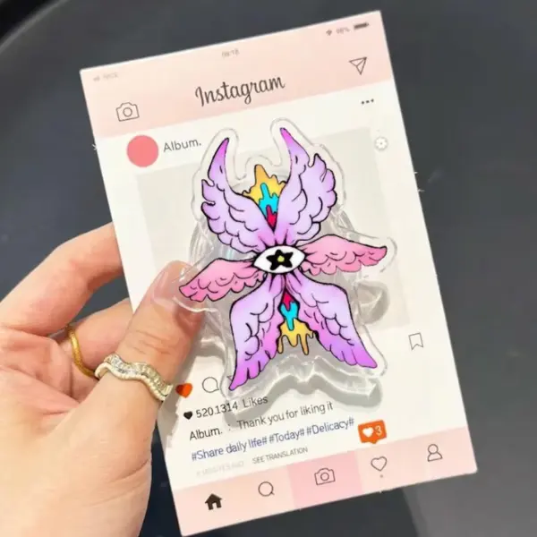 Biblically Accurate Angel Phone Grip, Seraphim Winged Eye Griptok, Pastel Pink Angelic MagSafe Holder, Ethereal Celestial Phone Stand, Unique Weirdcore Accessory magnetic mount