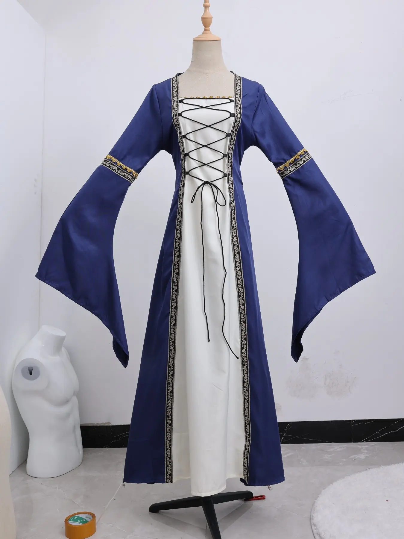 Women's Plus Size Medieval Court Robe, Square Neck Bell Sleeve Long Dress Print, Stage Performance Costume, Role Play Cosplay, S-5xl Fit, Womenswear, Clothes, Cosplay Set