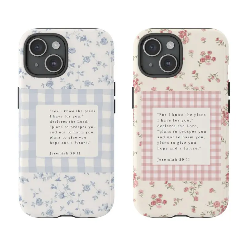 Religious Polycarbonate Smartphone Case with Jeremiah 29:11 Quote, Slim Fit Shock-Absorbent Protection, UV Printing Durable Shell, Blue & Pink, Phone Accessories for iPhone 11-17,X & Samsung Devices, Gift for Her