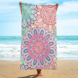 1pc Beach Towel - Quick-Dry, Absorbent & Sand- Perfect for Yoga, Camping, Swimming & Outdoor Adventures Modern Mandala Design