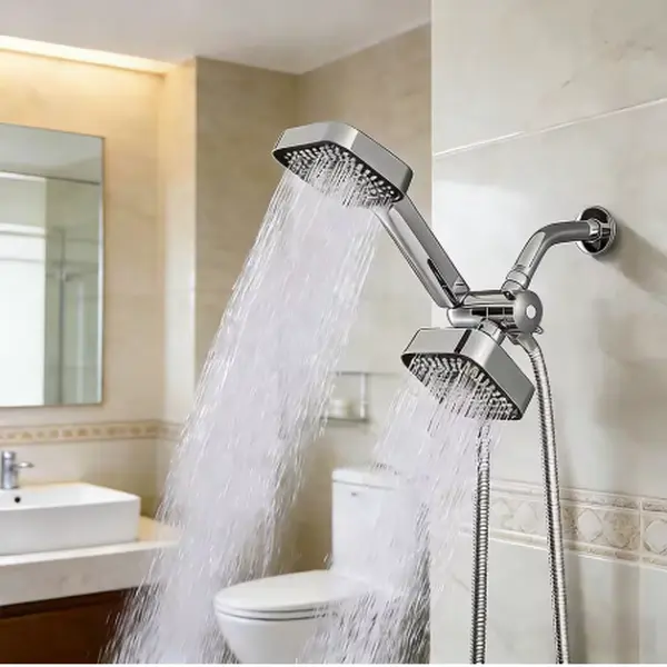 A High-Flow Large Nozzle and Handheld Shower Head，Two-In-One Shower Set,Shower Long Hose and T-Shaped Valve-Durable Abs Material,Wall-Mounted, Square Design,Suitable for Bathroom UpgradesThree-Way Water Distributor Bathroom