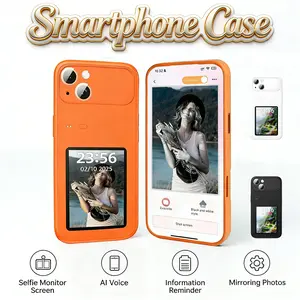 Smart Phone Cases for iPhone 13 14 15 Pro, 3'' AMOLED Vlog Selfie Monitor Screen, Smartphone Case with Screen - APP Connected, 550mAh, AI Voice, Choosing Wallpaper, Multifunction (Games/Weather/Calculator), Remote Shooting, Message Notification