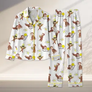Curious George Monkey Pajamas, Stay Curious Pajamas, Nostalgic Cartoon PJS, Travel & Learning Gift, Curious George PJS