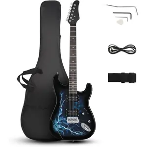 39 Inch Electric Guitar, Full Size Solid Body H-H Pickups 6 Strings Beginner Guitar Kit With Gig Bag, Strap, Tremolo Arm, Cable & Picks (Black Back)