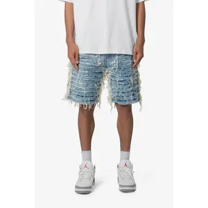 mnml Allover Frayed Denim Shorts - Blue