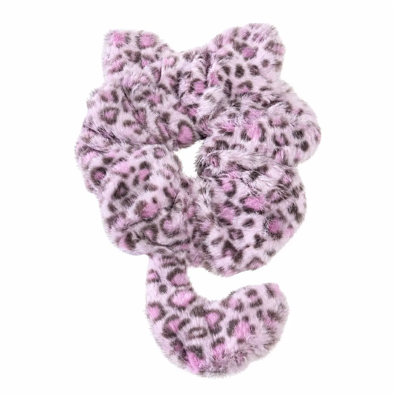 Fluffy Cat Scrunchie, Curly Plush Leopard Print Hair Accessory