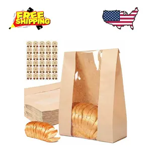 30 pack bread paper bags with window And 30 homemade label seal stickers (13.7x8.3x3.5 inches)