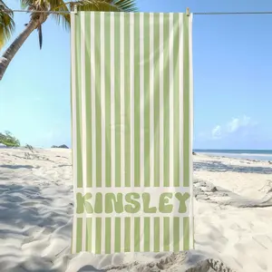 Personalized Name Stripe Beach Towel, Custom Monogram Pool Towel, Signature Beach Towel , Vacation Gift, Picnic Towel V2