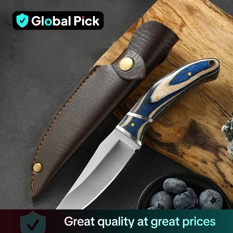 Stainless Steel Fruit Knife with Pouch, 1 Count Portable Knife with Colorful Wood Handle, Multipurpose Knife for Home Kitchen, Kitchen Accessories