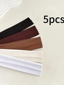 5-Pack Solid Color Simple Hair Bands Set, High Elasticity Running Sports Headbands, Yoga Accessories, Non-Slip Headbands