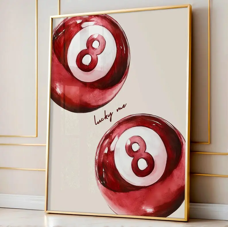 8 Pool Ball Poster, Red Lucky Me Poster, Aesthetic Room Decor, Funky Home Decor, Apartment Decor, Funky Wall Art, Maximalist Wall Art
