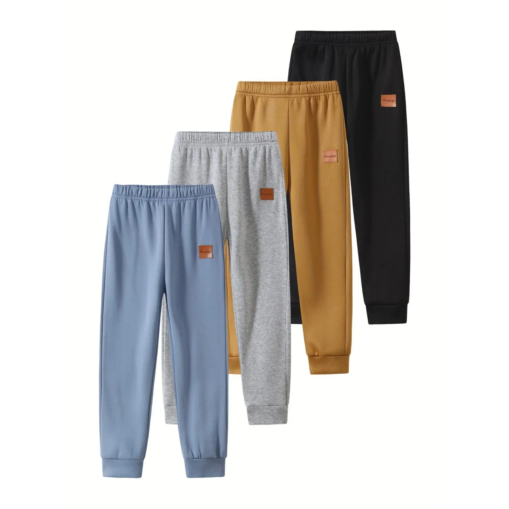4 Pack boys autumn and winter fashion sweatpants 3-14-year-old children's winter leisure warm fleece pants fashion Joker elastic waist jogging pants Classic Bottoms