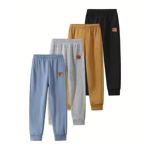4 Pack boys autumn and winter fashion sweatpants 3-14-year-old children's winter leisure warm fleece pants fashion Joker elastic waist jogging pants