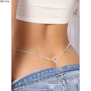 【Summervibes】Heart Shaped Thong Bikini Waist Chain, Adjustable Trendy Elegant Body Jewelry, Sparkly Love Design Belly Chain Accessory, Stylish Women Fashion Decor Perfect for Beach Vacation, Nightclub Party, Poolside Outfit and Swimwear Matching