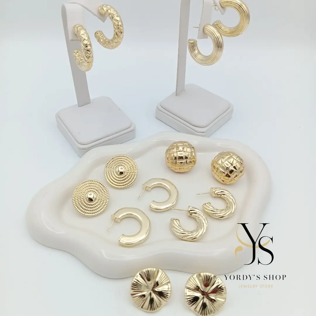 Yordy 14K Gold Plated Round & C-Shaped Geometric Fashion Maximalist Style Earrings for Daily Use Circular C-Shaped Design 20-22mm Diameter