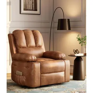 GARVEE 22'' Massage Recliner Chair for Adults with Heat and Massage Features, 150% Sponge Filling, Side Pockets, and Cup Holders in Vintage Leather, Creamy, and Coffee Colors for Living Room, Bedroom, or Nursery.