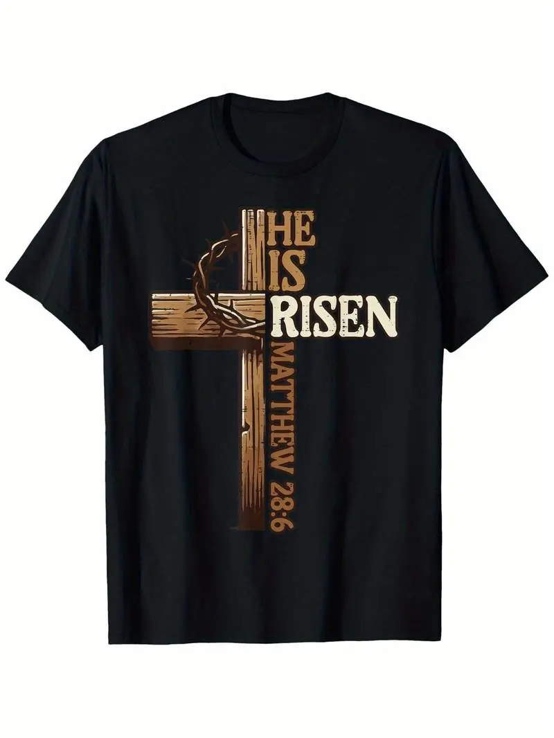 Summer t Shirts Easter Cross He Is Risen Jesus Christian Men Women Boys Girls Youth T-Shirt for Men Women Couple Golf Gift T-Shirt For Men and Women