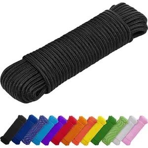 Rope – 1/4" & 3/8" – 90 FT| 150 FT – Strong All-Purpose Utility Rope – Camping, Crafting, Flag Pole, Indoor & Outdoor – Polypropylene Nylon Poly Lightweight Diamond Braided Cord – Black