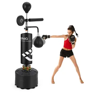 5-in-1 Adult Freestanding Punching Bag Station – Height Adjustable Heavy Boxing Bag with 360° Swivel Bar and Dual Speed Bags – Great for Kickboxing, MMA and Home Gym Combat Training